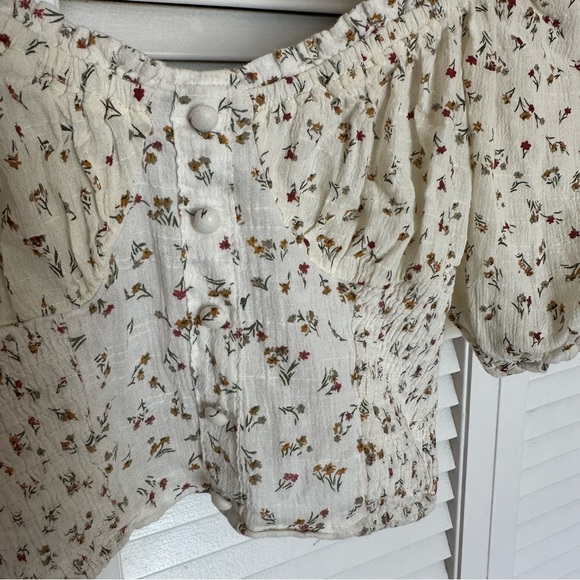 Princess Polly Smocked Floral Puff Sleeve Crop Top Cottagecore Peasant XS - Picture 2 of 9